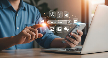 Person interacting with technology and data visualization on a screen