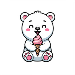 Fototapeta premium Cute Polar Bear Enjoying Ice Cream Adorable Cartoon Illustration