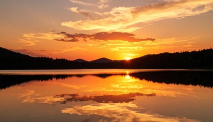 Obraz premium Golden Sunset Reflections On Calm Lake