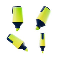 Green school marker from different sides on a white background. 3d rendering