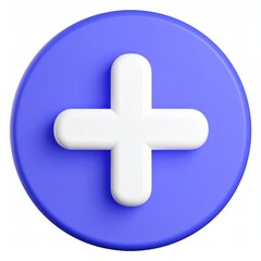 Obraz premium 3D Plus Sign Icon: Modern purple and white button for adding or creating in digital interfaces, isolated on white.