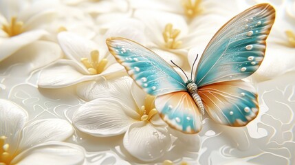 Delicate butterfly amidst white blossoms