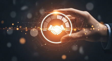 Businessperson s glowing handshake symbol representing partnership and agreement