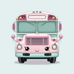 Cute Clip Art School Bus With a Friendly Face in Pastel Colors on a Light Background Generative AI