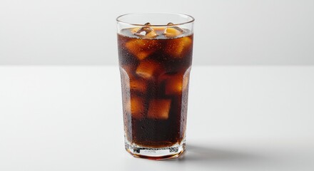 Refreshing Glass of Iced Cola with Condensation, Isolated on White