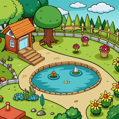 Green Mountain with Small Lake Vector