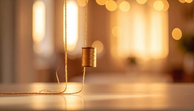 Golden Thread Spool Detail In Warm Interior