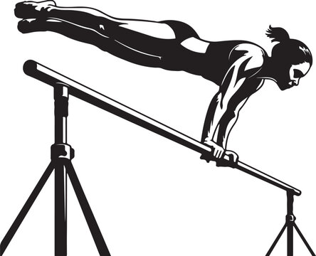 Gymnast performing on parallel bars silhouette black