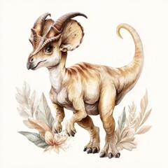 Realistic Clip Art of a Dinosaur With Horns Among Tropical Foliage Generative AI