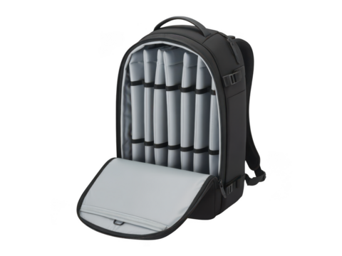 Black Backpack with Dividers on transparent background