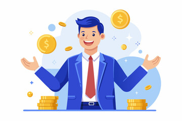 Successful businessman celebrating financial success isolated on white background