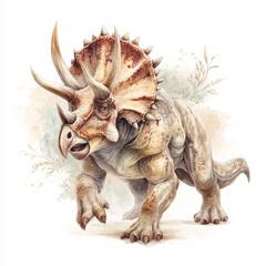Realistic Three-Horned Dinosaur Clip Art in Natural Surroundings, Generated by AI