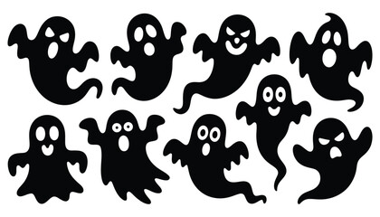 Black Ghost Silhouette Vector Set for Halloween and Spooky Themes