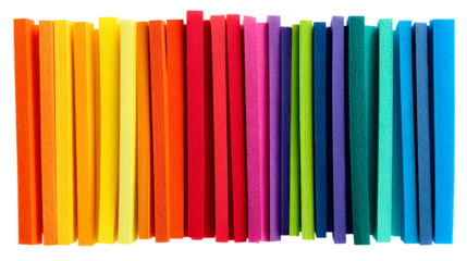 Colorful foam sheets arranged in a rainbow spectrum design art vibrant hues