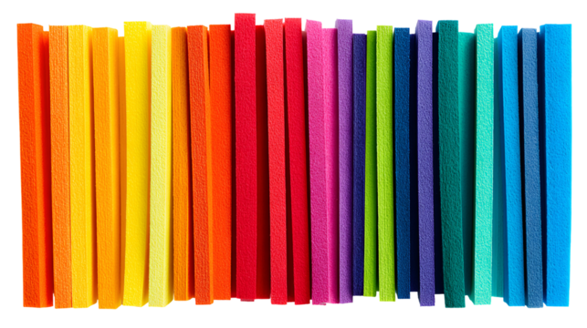 Colorful foam sheets arranged in a rainbow spectrum design art vibrant hues