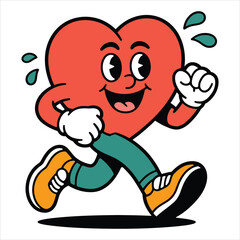 Running Heart Cartoon Character Vector for Fitness and Health