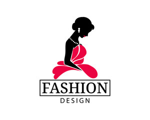 fashion logo with woman figure wearing dress design template illustration