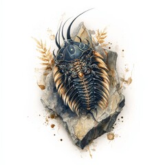 Realistic Illustration of a Trilobite on a Rocky Surface With Natural Elements Generative AI
