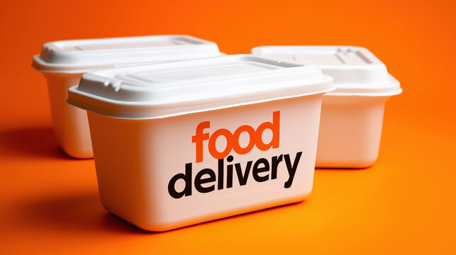 Food delivery containers against vibrant orange background