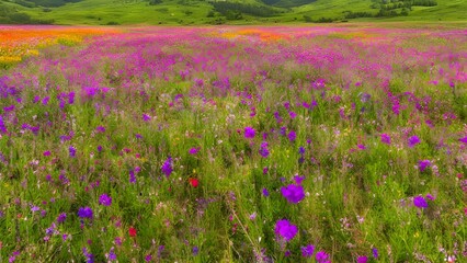 A summer landscape of blooming purple lavender flowers in a field in Provence