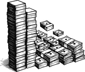 Financial Bar Chart with Money Stacks - Profit, Revenue & Growth Concept