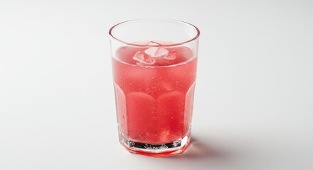 Refreshing Pink Drink with Ice Cubes in Tall Glass, Isolated on White