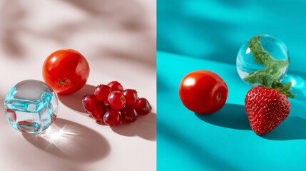 Vibrant jelly spheres with berries on colorful background for candy product branding photography playful dessert visuals food concept