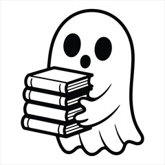Cute Ghost Carrying Books Halloween Vector Illustration