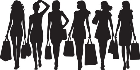 Stylish women carrying shopping bags silhouette fashion