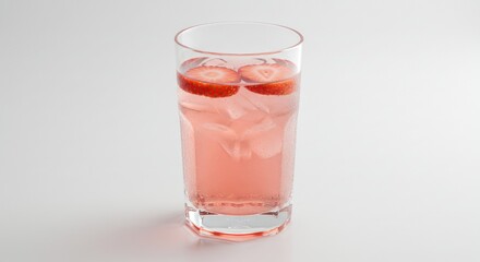 Refreshing Strawberry Drink: Elegant Glass with Ice and Fruit, Studio Shot.