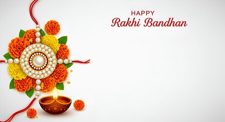 Rakhi bandhan celebration with diya and floral decor