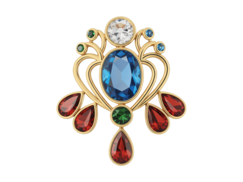 Gemstone Brooch with Gold Setting on transparent background