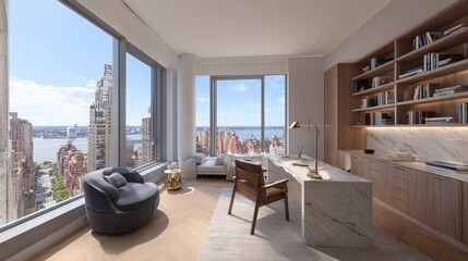 Modern, high-rise office with city views