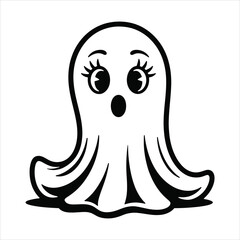 Cute Cartoon Ghost Character Black and White Vector Illustration