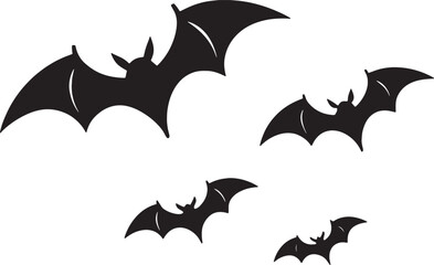 Fototapeta premium Black silhouette bats flying on white background halloween