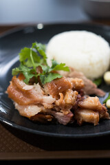 Stewed pork leg served with rice, Thai called Kao Ka Moo