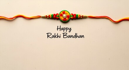 Decorated rakhi band on a light background with text