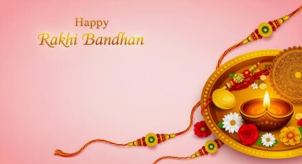 Rakhi bandhan celebration with diya and floral decor