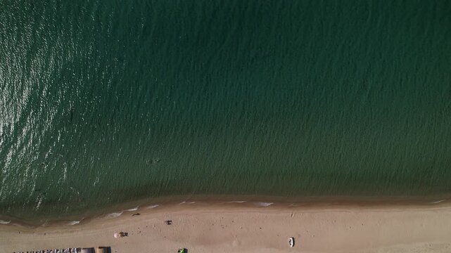 Enez Beach in Gulf of Saros (Saros Bay). Aerial view of sea. Tropical landscape with clear turquoise water.