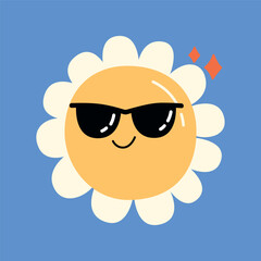 Cool daisy face with sunglasses. Fun and confident flower character for kids. Great for learning self-confidence and personality.