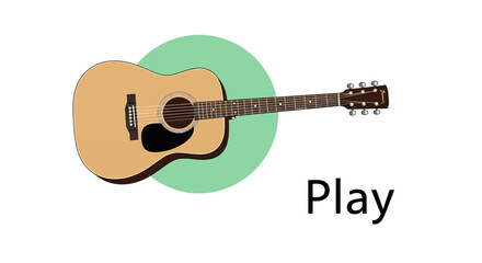 Acoustic guitar with a green circle and the word Play.