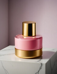 Cosmetic bottle with modern and elegant design, displayed on a soft background. Suitable for product mockups, branding, and packaging design.