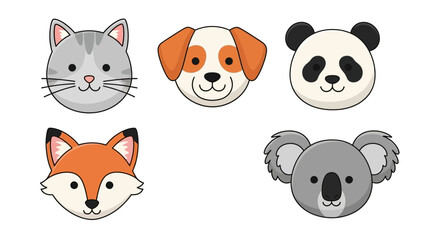 Collection of Five Adorable Cartoon Animal Faces.