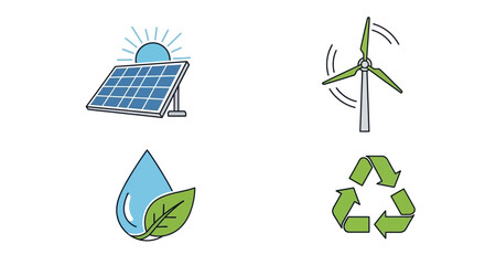 Collection of Renewable Energy and Sustainability Icons.