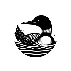 Black and White Loon Bird Swimming Illustration.