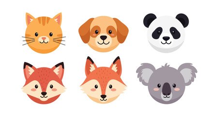 Collection of Six Cute Cartoon Animal Faces.