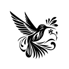 Obraz premium Elegant Hummingbird Floral Silhouette Vector Art.