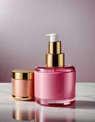 Cosmetic bottle with modern and elegant design, displayed on a soft background. Suitable for product mockups, branding, and packaging design.