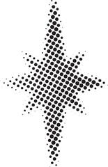 Abstract eight pointed star shape created with a halftone dot pattern on a white background
