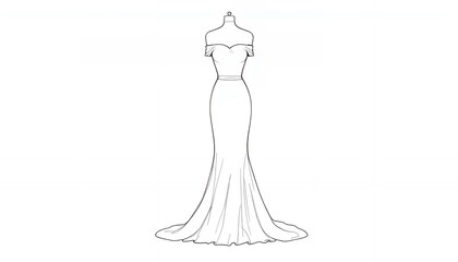 Elegant Off Shoulder Mermaid Gown Fashion Illustration on a White Background